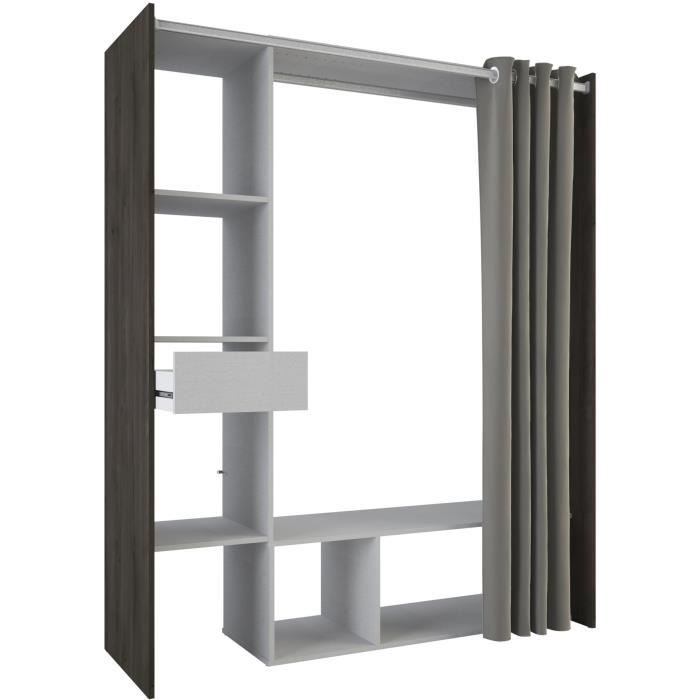 Dressing MONTANA - L115/150 x P49,9 x H183 cm - Décor Chene Waterford et gris clair + rideau - DEMEYERE