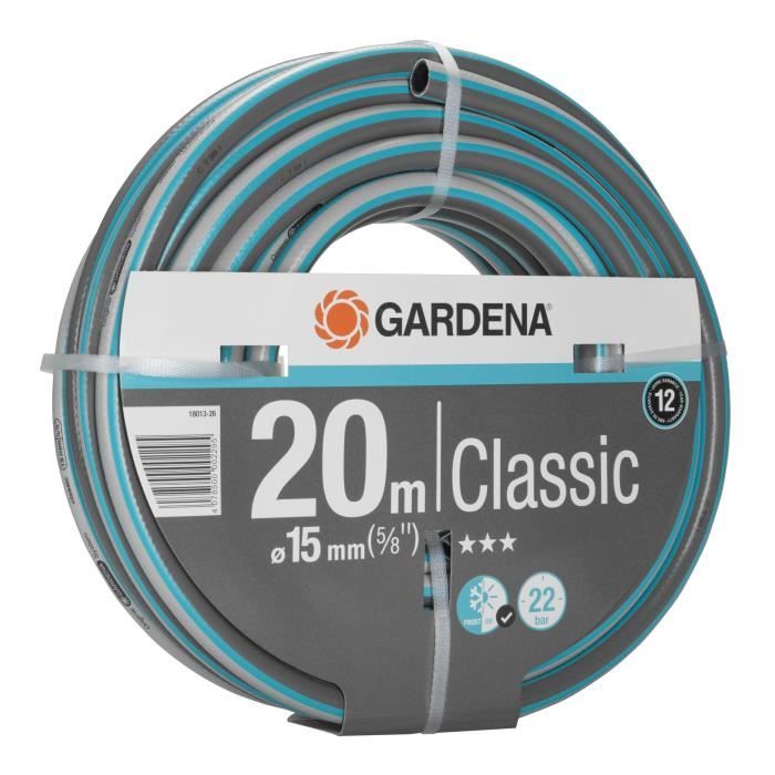 Tuyau d'arrosage Classic GARDENA - Longueur 20m - Ř15mm - Haute résistance pression 22 bar - Garantie 12 ans