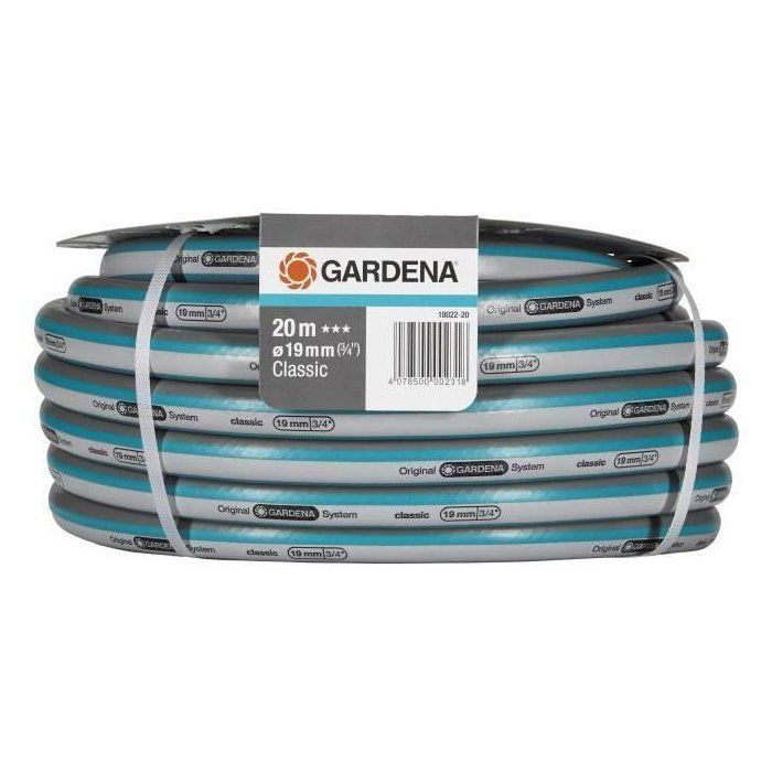 GARDENA Tuyau d'arrosage Classic – Longueur 20m – Ř19mm – Haute résistance pression 22 bar maximum – Garantie 12 ans (18022-20)
