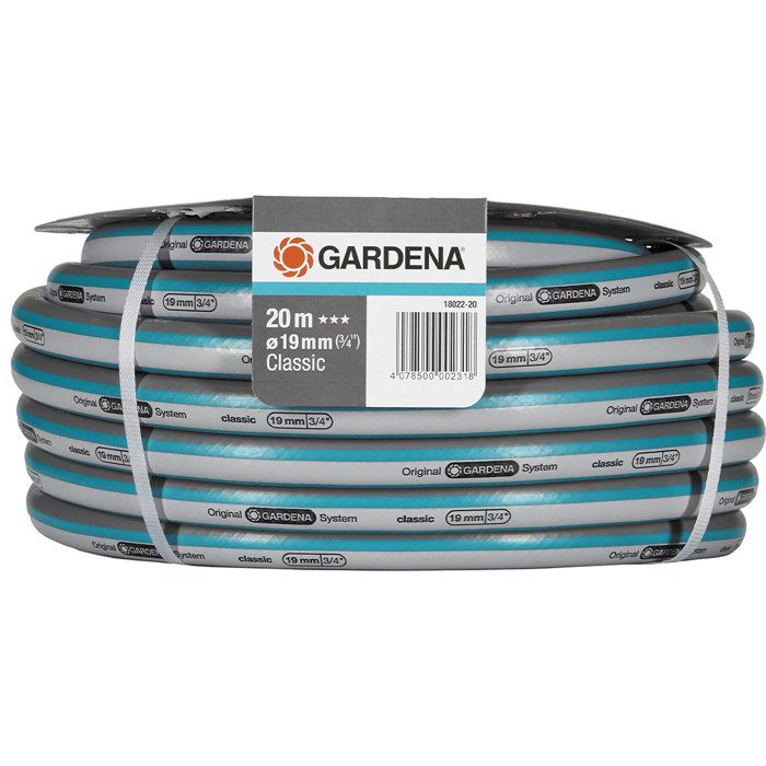GARDENA Tuyau d'arrosage Classic Longueur 20m Ø19mm Haute résistance pression 22 bar maximum Garantie 12 ans (18022-20)
