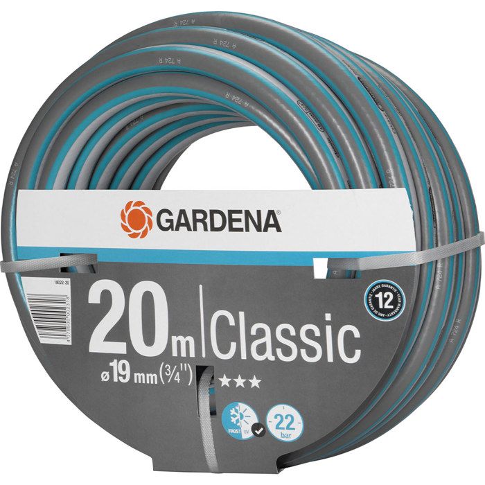 GARDENA Tuyau d'arrosage Classic Longueur 20m Ø19mm Haute résistance pression 22 bar maximum Garantie 12 ans (18022-20)