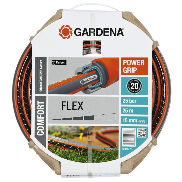 GARDENA Tuyau d'arrosage Comfort FLEX Longueur 25m Ø15mm Anti noeud et indéformable Garantie 20 ans (18045-26)