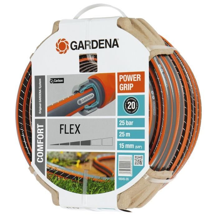 GARDENA Tuyau d'arrosage Comfort FLEX Longueur 25m Ø15mm Anti noeud et indéformable Garantie 20 ans (18045-26)