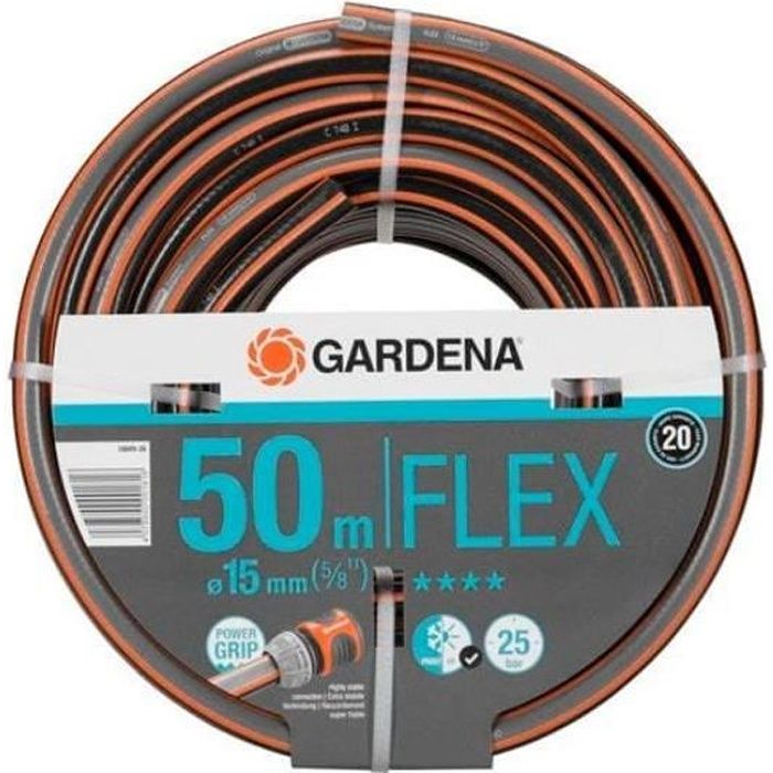 GARDENA Tuyau d'arrosage Comfort FLEX Longueur 50m Ø15mm Anti noeud et indéformable Garantie 20 ans (18049-26)