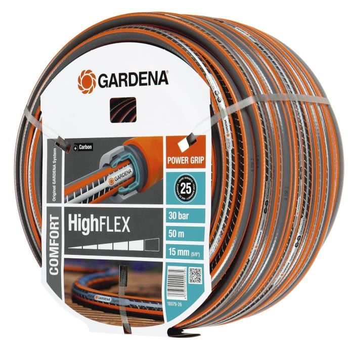 GARDENA Tuyau d'arrosage Comfort HighFlex – Longueur 50m – Ř15mm – Anti noeud et indéformable – Garantie 20 ans (18079-26)