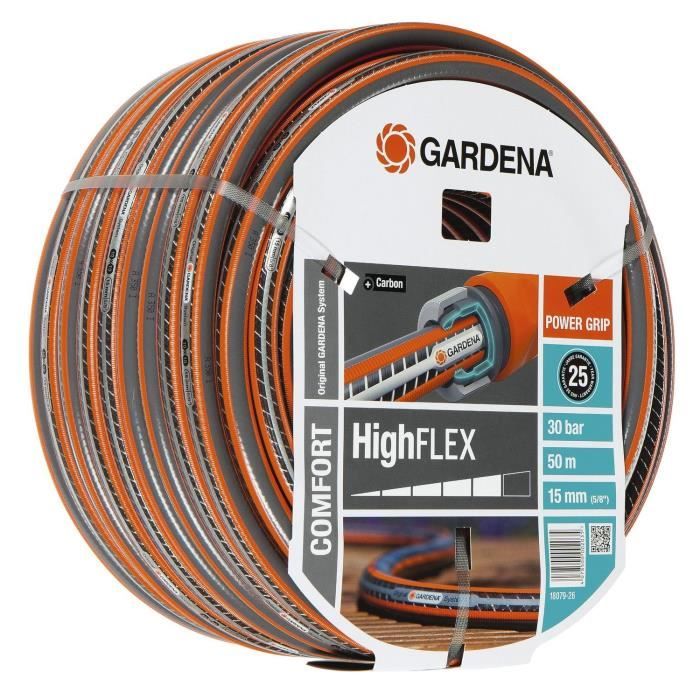 GARDENA Tuyau d'arrosage Comfort HighFlex Longueur 50m Ø15mm Anti noeud et indéformable Garantie 20 ans (18079-26)