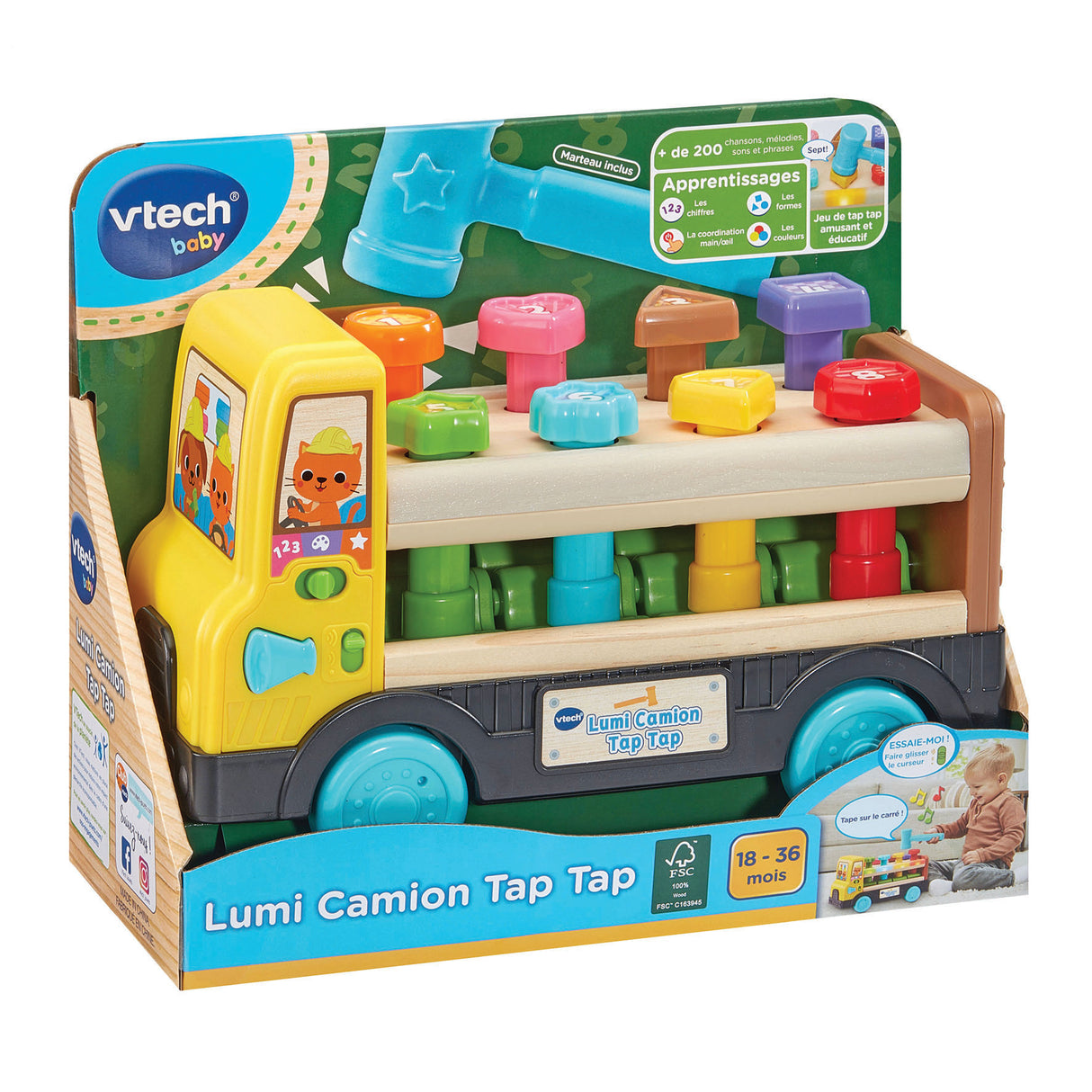 VTECH LUMI CAMION TAP TAP (JOUET AVEC PARTIE BOIS CERTIFIE FSC)