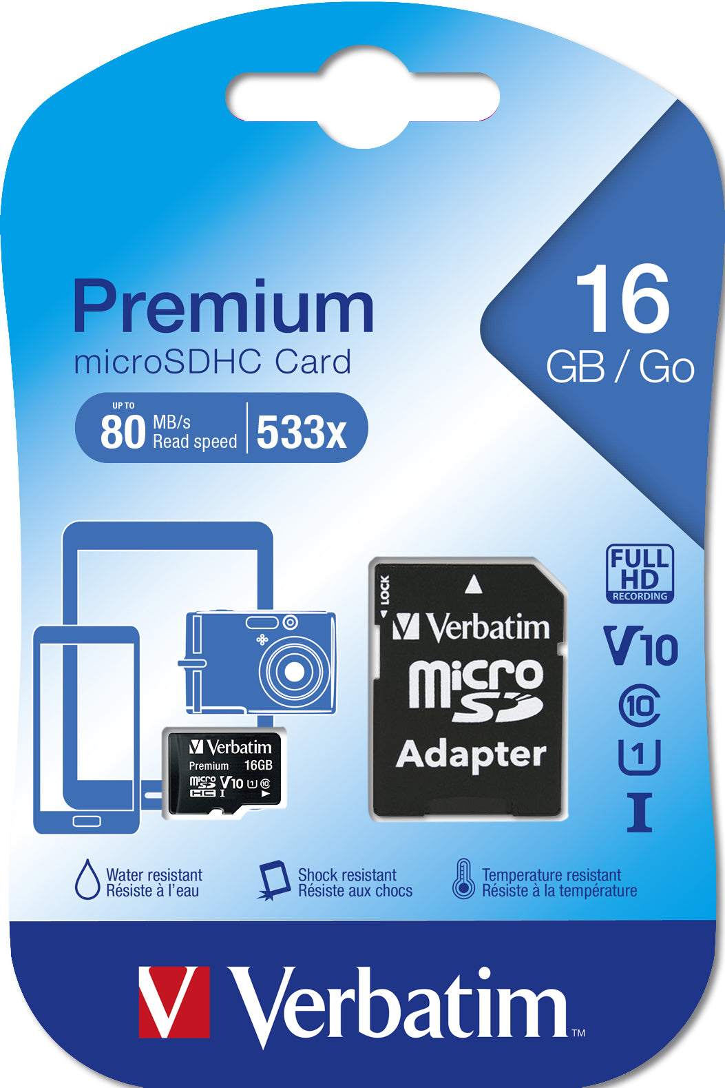 Carte mémoire Micro SD Verbatim Premium - 16Go avec adaptateur