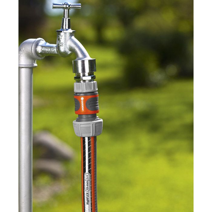 Raccord d'arrosage rapide GARDENA - Adapté tuyau Ř19 mm - Fixation 1 clic - Power Grip