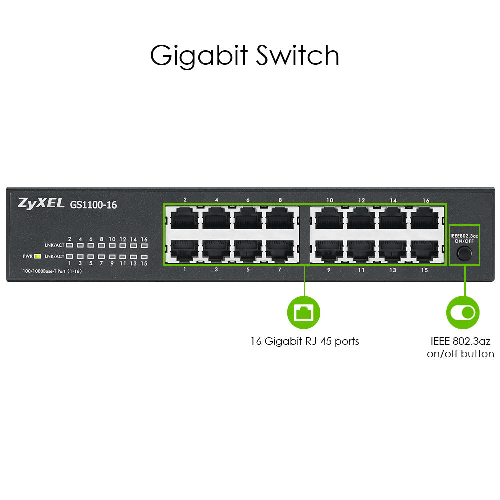 Switch réseau ethernet Gigabit Zyxel GS1100 v3 - 16 ports