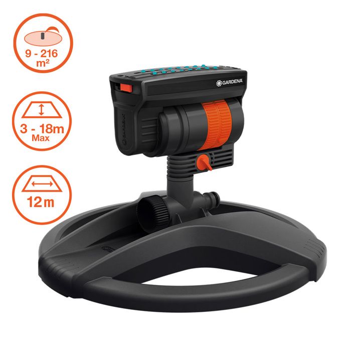 GARDENA Arroseur oscillant AquaZoom Compact Surface 216m² Portée 18m max Résistant UV et gel Garantie 5 ans (18708-20)
