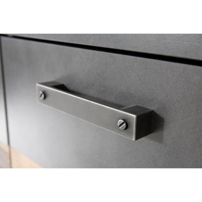 Buffet bas INDY 4 Portes et 1 Tiroir - Mélaminé bois vieilli et gris mat - L 178 x P 40 x H 77 cm