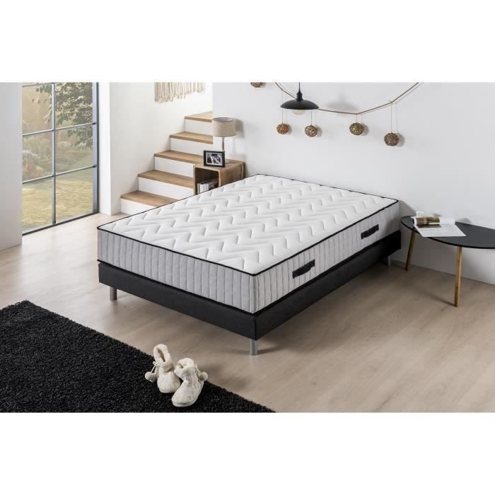 Ensemble matelas + sommier 160 x 200 cm - 672 Ressorts ensachÈs - 7 zones de confort - 27 cm - Ferme - DEKO DREAM Hotel Supreme