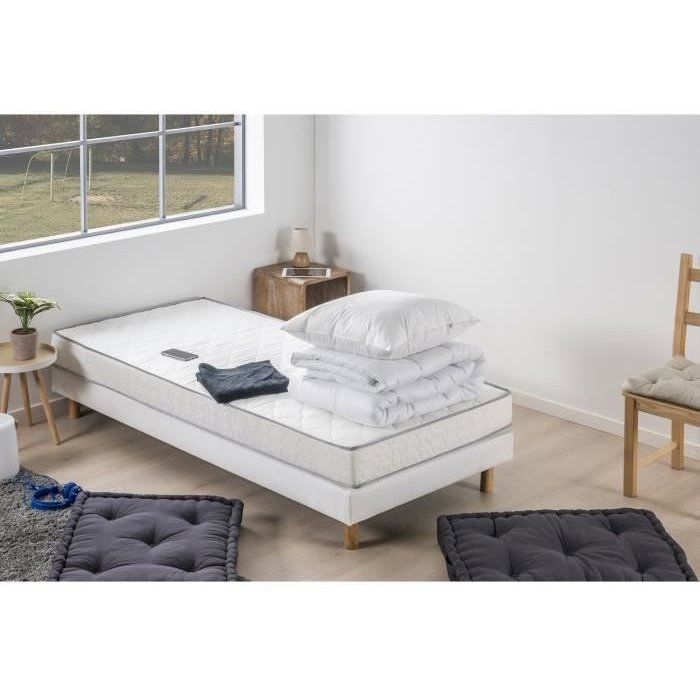 Pack pret a dormir Matelas 90x190 cm + Sommier + Couette + 1 oreiller 60x60 cm - 14 cm - DEKO DREAM TOP