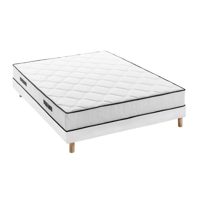 Ensemble matelas + sommier 140 x 190 cm - 570 Ressorts ensachÈs - 7 zones de confort - 19 cm - …quilibrÈ - DEKO DREAM DÈtente