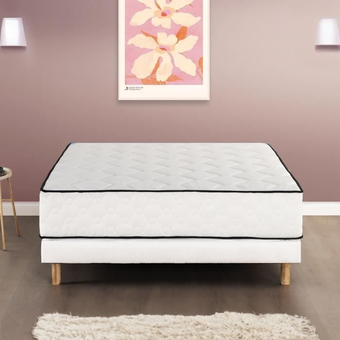 Ensemble matelas + sommier 160 x 200 cm - Ressorts - 7 zones - 27 cm - …quilibrÈ - DEKO DREAM DÈtente