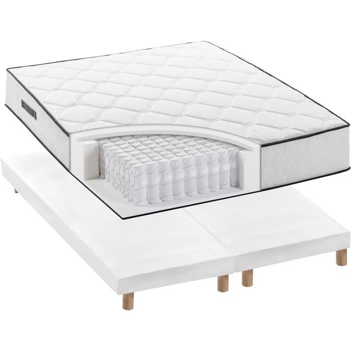 Ensemble matelas 180x200 cm + sommiers 2x90x200 cm - Ressorts ensachÈs - 7 zones - 27 cm - …quilibrÈ - DEKO DREAM DÈtente
