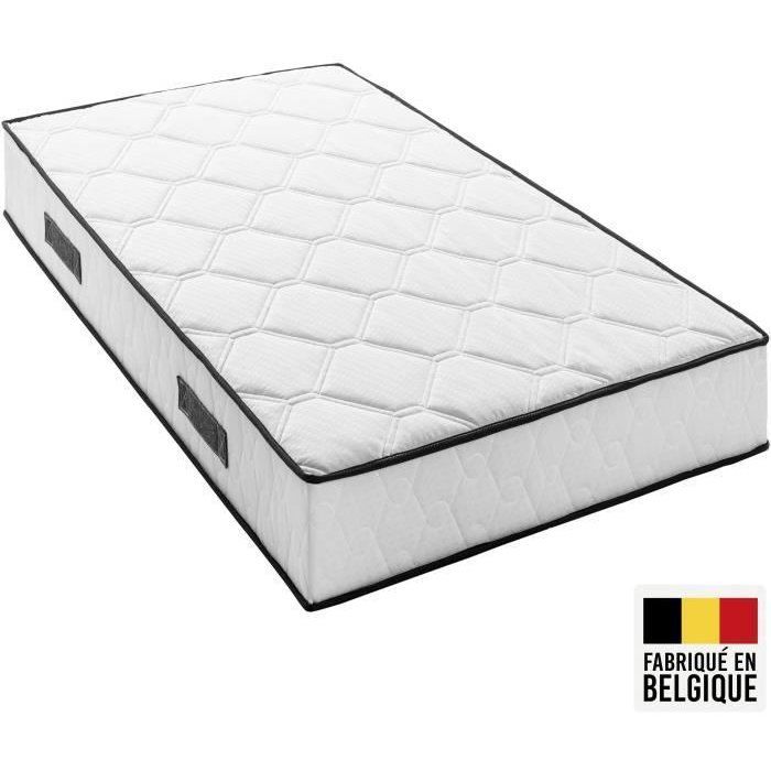 Ensemble matelas sommier 90 x 190 cm Hauteur 27 cm - ressorts ensachés - 7 zones - réversible - fabriqué en Belgique - DEKO DREAM