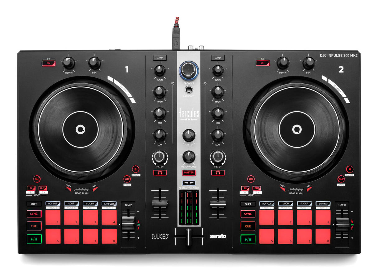 HERCULES DJ CONTROL INPULSE 300 MK2 - Contrôleur DJ USB - 2 voies - 16 pads - Logiciels et tutoriels - Carte son intégrée