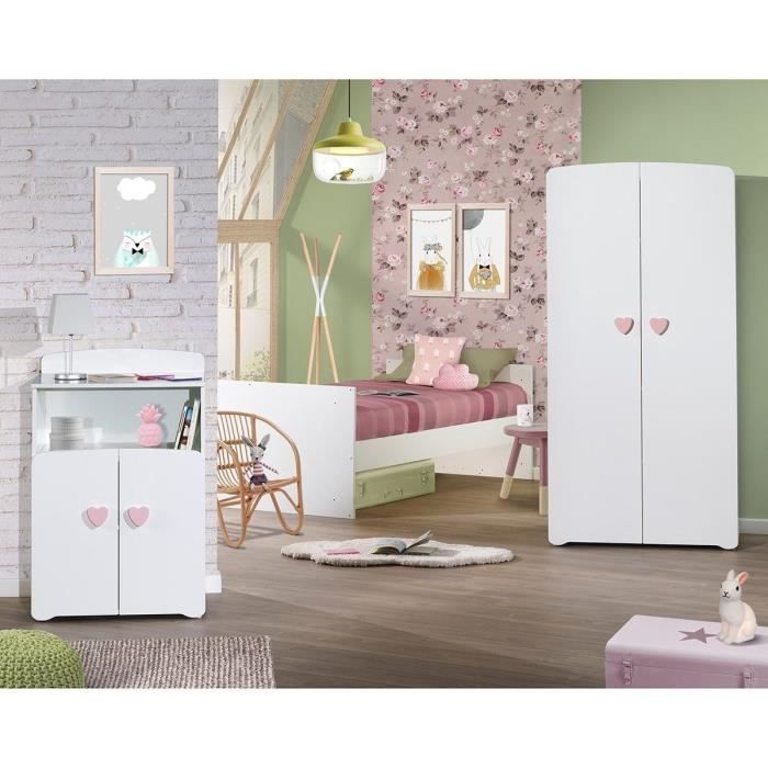 Lit bÈbÈ combinÈ Èvolutif - BABY PRICE - Basic - Blanc - Bouton coeur rose -60 x 120 cm