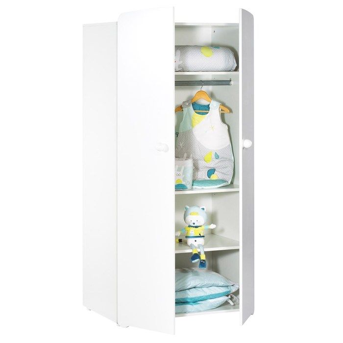 Armoire bÈbÈ Basic - Blanche - Boutons boule blanc - 2 portes - Babyprice