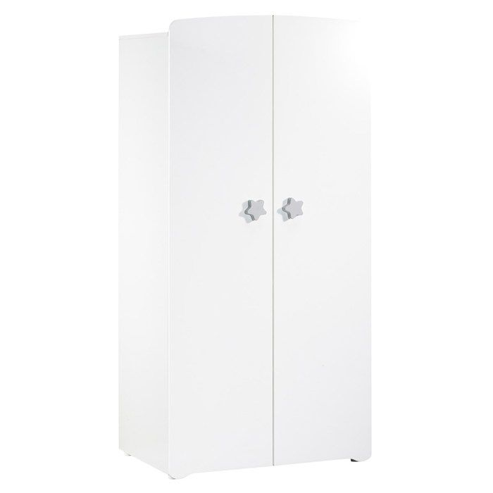 Armoire bÈbÈ Basic - Blanche - Boutons Ètoiles grises - 2 portes - Babyprice
