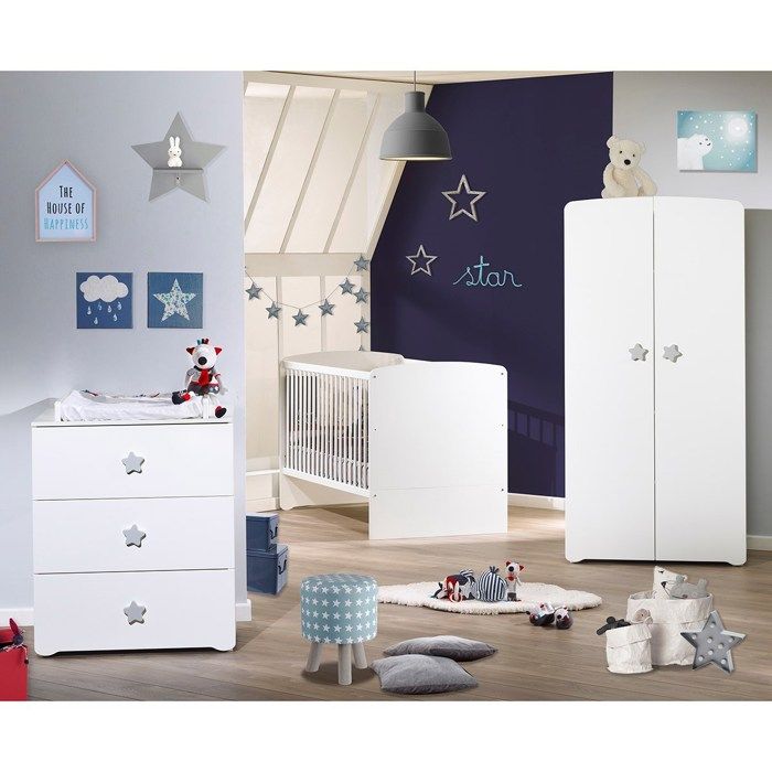 Armoire bÈbÈ Basic - Blanche - Boutons Ètoiles grises - 2 portes - Babyprice