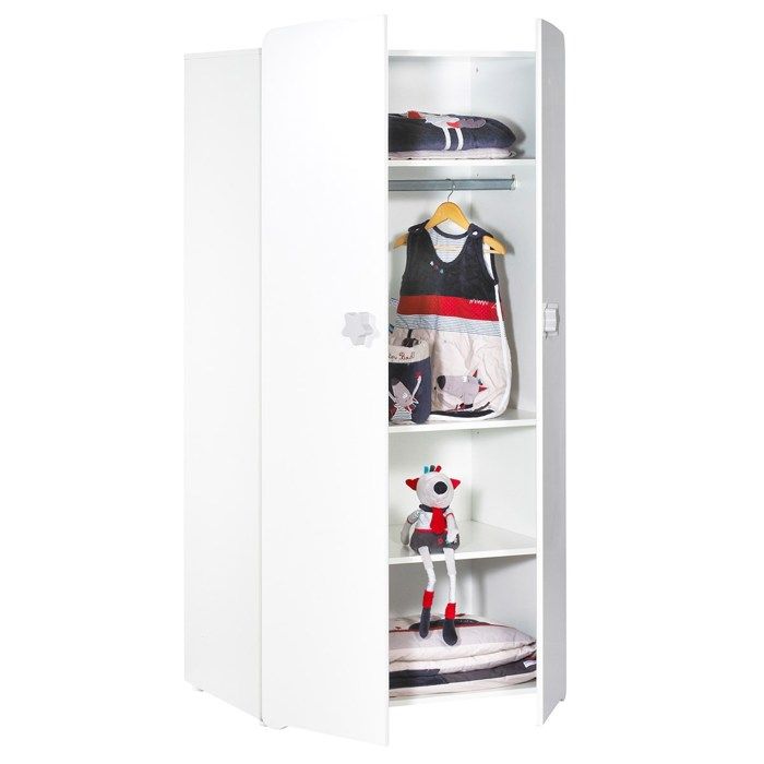 Armoire bÈbÈ Basic - Blanche - Boutons Ètoiles grises - 2 portes - Babyprice