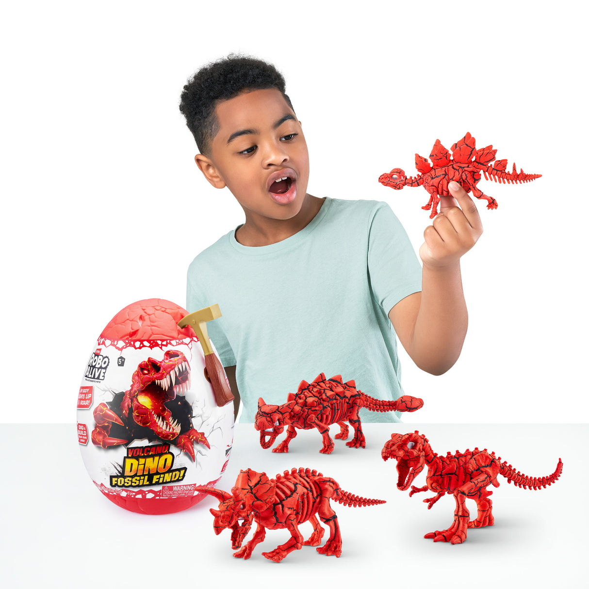 Jeu de fouille - ZURU - ROBO ALIVE Volcano Fossil Find S2 - Fossiles de dinosaures - Sons et lumieres - Roche et sable