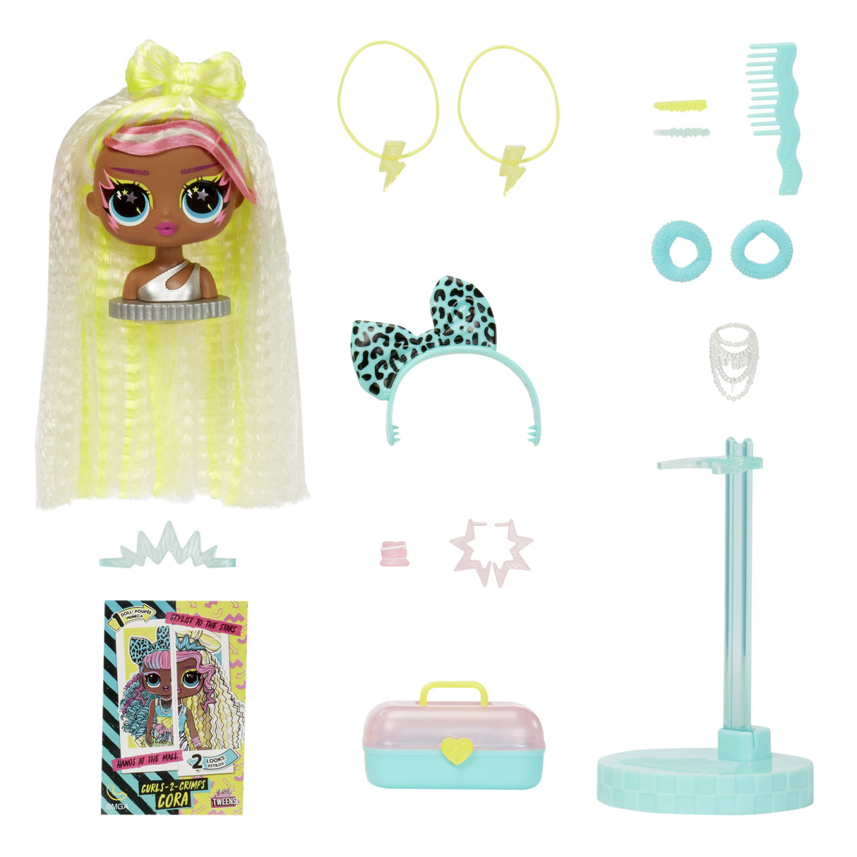 L.O.L. Surprise Tweens Surprise Swap Fashion Doll - Curls-2- Crimps Cora - 1 poupée Tweens 17cm, 1 mini tete a coiffer et des