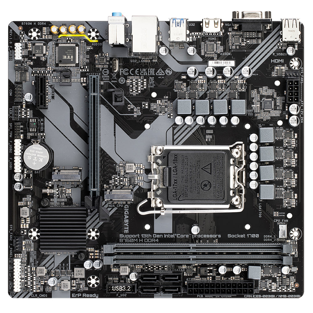 Carte mere - GIGABYTE - B760M H DDR4 - Format Micro-ATX - Chipset Intel B760 - DDR4
