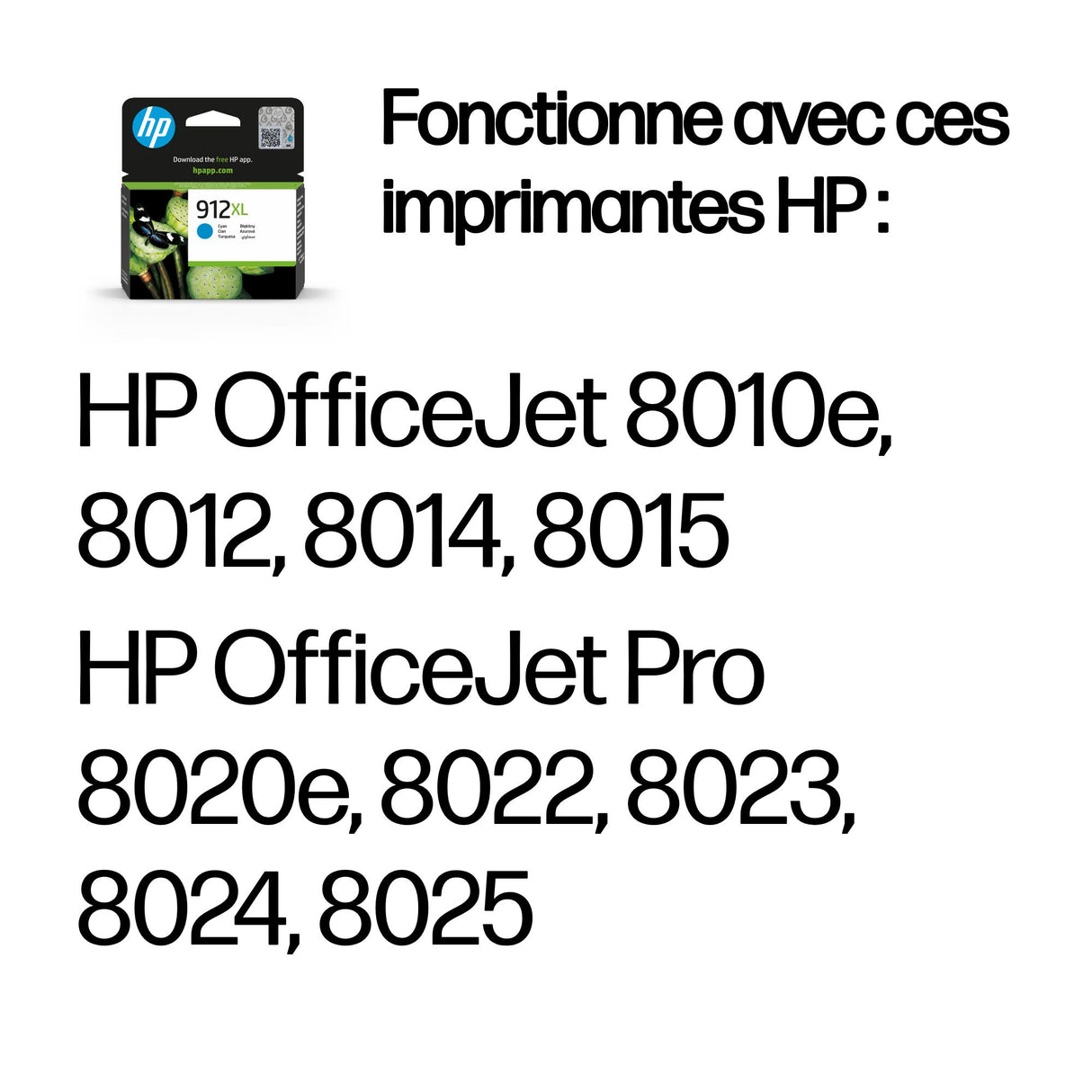 HP 912XL Cartouche d'encre cyan grande capacité authentique (3YL81AE) pour HP OfficeJet 8010 series/ OfficeJet Pro 8020 series