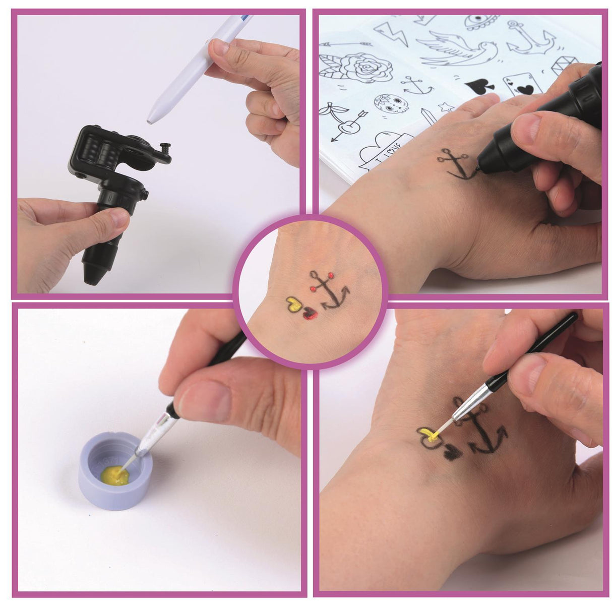 CLEMENTONI - Studio de tatouage temporaires pour enfant - Kit complet - Pochoirs, peintures corps et transfert - Des 7 ans