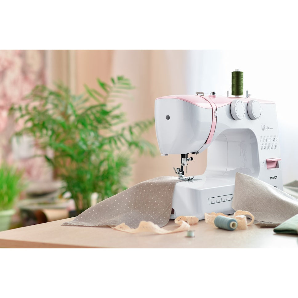 Machine a Coudre - MEDION - SM 60 - 62W - 24 Points + Points Doubles - 700 tr/min - LED - Rose