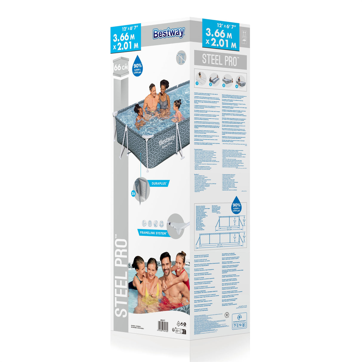 Piscine hors sol tubulaire BESTWAY - Steel Pro™ - 366 x 201 x 66 cm - Rectangulaire - décor graphique