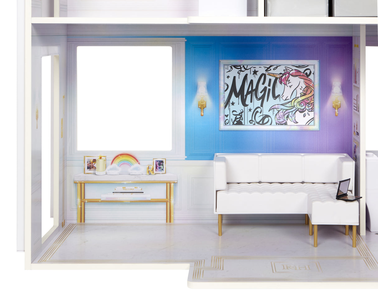 Rainbow High Townhouse - Maison en bois 3 étages et 6 pieces - Ascenseur fontionnel et meubles mobiles