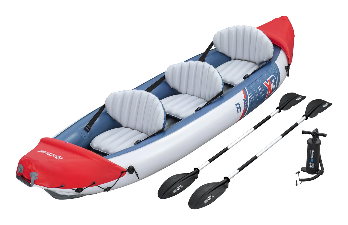 Kayak gonflable - BESTWAY - 65132 - Rapide X3 Hydro-Force™ - 381 x 100 cm, 3 places, 250 kg max, 2 pagaies, pompe
