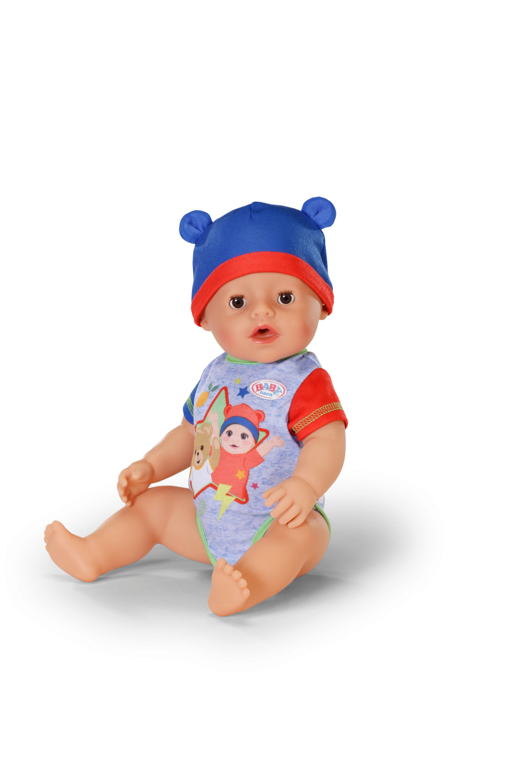 Poupon - BABY BORN - Jonas - 10 fonctions réalistes - 10 accessoires - Bleu et Rouge - 43cm - Des 3 ans