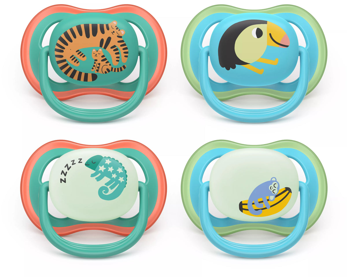 Lot de 4 sucettes Pacifier ultra air - PHILIPS AVENT - SCF087/27 - Jour et nuit - Sans BPA - 6/18 mois - Vert / Orange