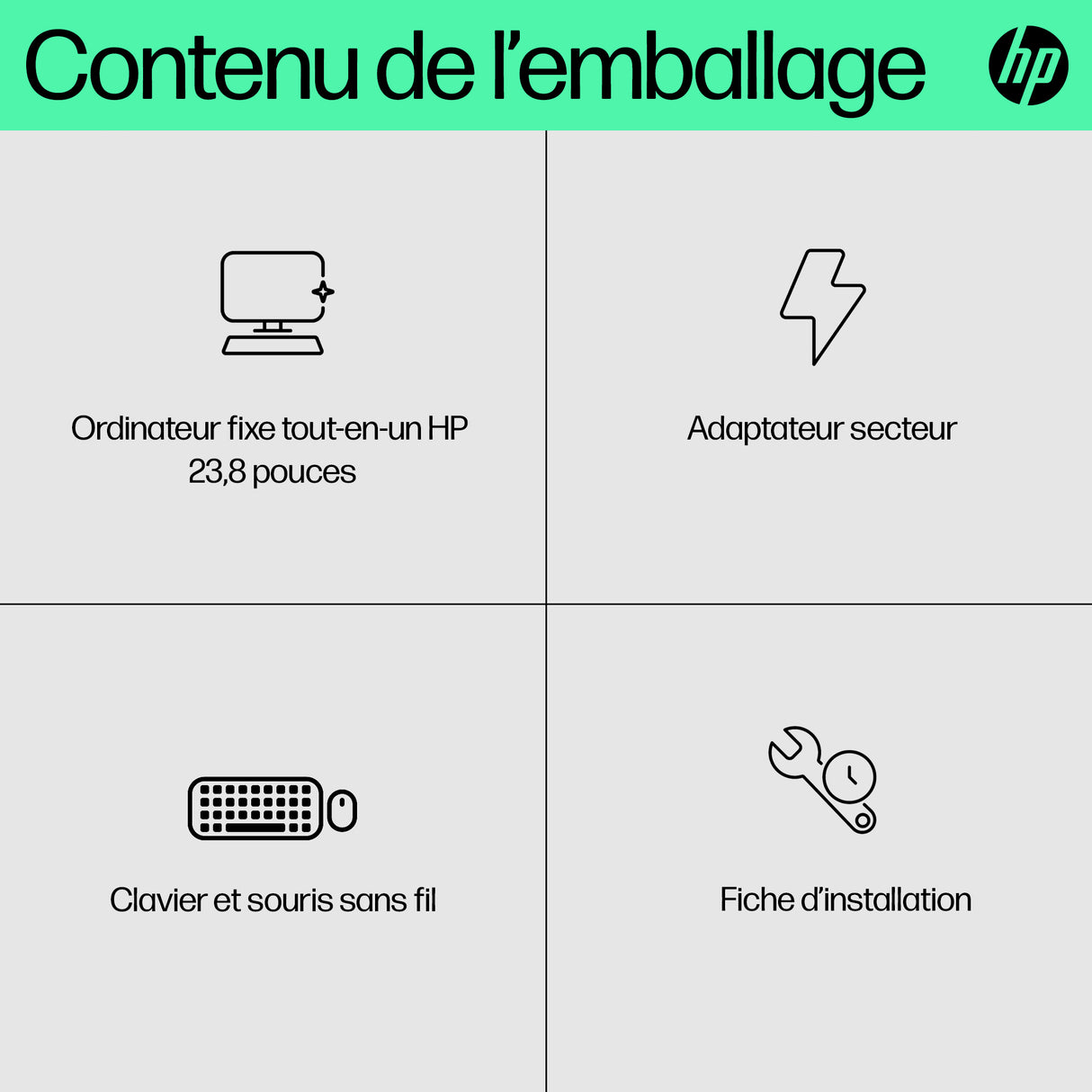 PC Tout-en-un HP 24-cr0090nf - Windows 11 - 23,8 FHD IPS - Ryzen 5 7520U - RAM 16Go - 512Go SSD - Clavier et souris sans fil
