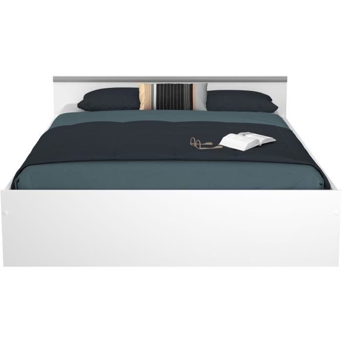 ZODIAC Lit adulte 140x190 cm - 2 tiroirs et 1 niche - Contemporain - Blanc mat