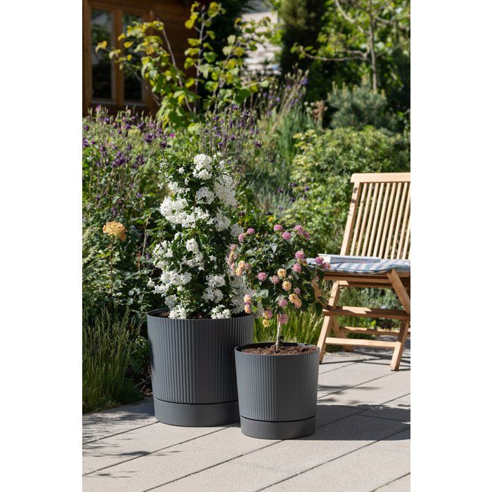 Pot de fleurs avec réserve rond - GARDEN ID - Lino - Ř 47 - 43 L - H 46 cm - Gris métallique