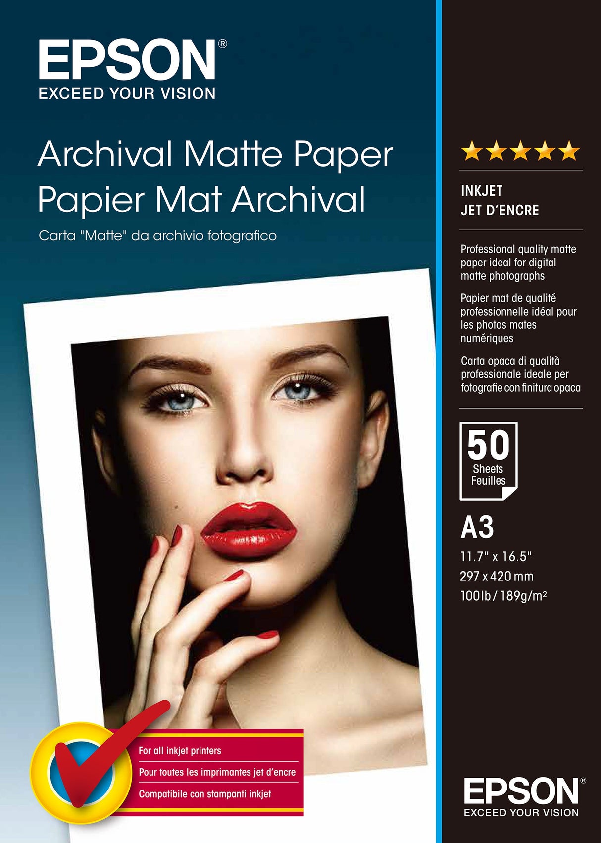 Papier Mat Epson Archival 192g/m� - 50 feuilles A3 (29,7 x 42 cm)
