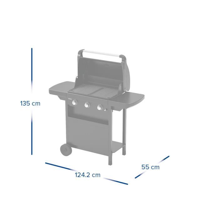 CAMPING GAZ - Barbecue gaz CLASS 3L COMPACT 3 br˚leurs en acier - Surface de cuisson 60x35 cm - L 124 x P 55 x H 109 cm