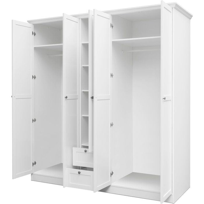 Armoire de chambre - LANDWOOD 19 - Blanc - 5 portes - 187 x 67 x 200 cm