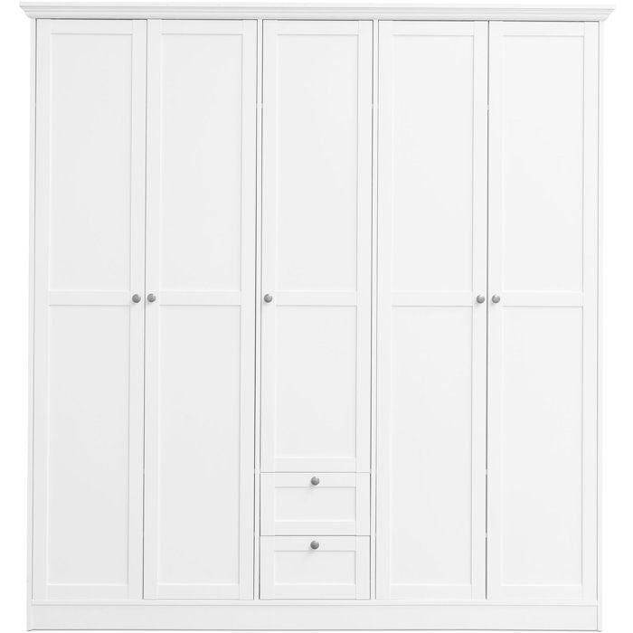 Armoire de chambre - LANDWOOD 19 - Blanc - 5 portes - 187 x 67 x 200 cm