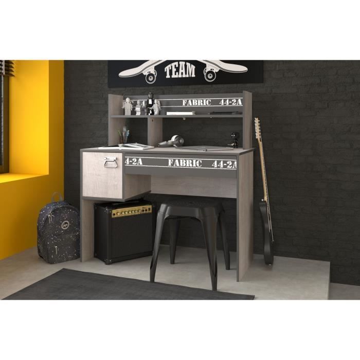 PARISOT Chambre enfant complete - Industriel - Décor gris loft et ombre - l 90 x L 200 cm - NOA