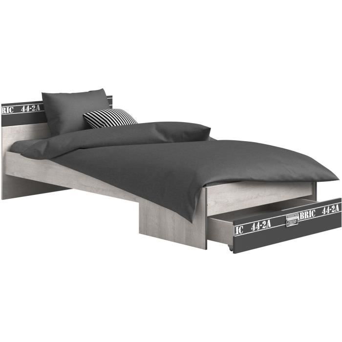 PARISOT Chambre enfant complete - Industriel - Décor gris loft et ombre - l 90 x L 200 cm - NOA