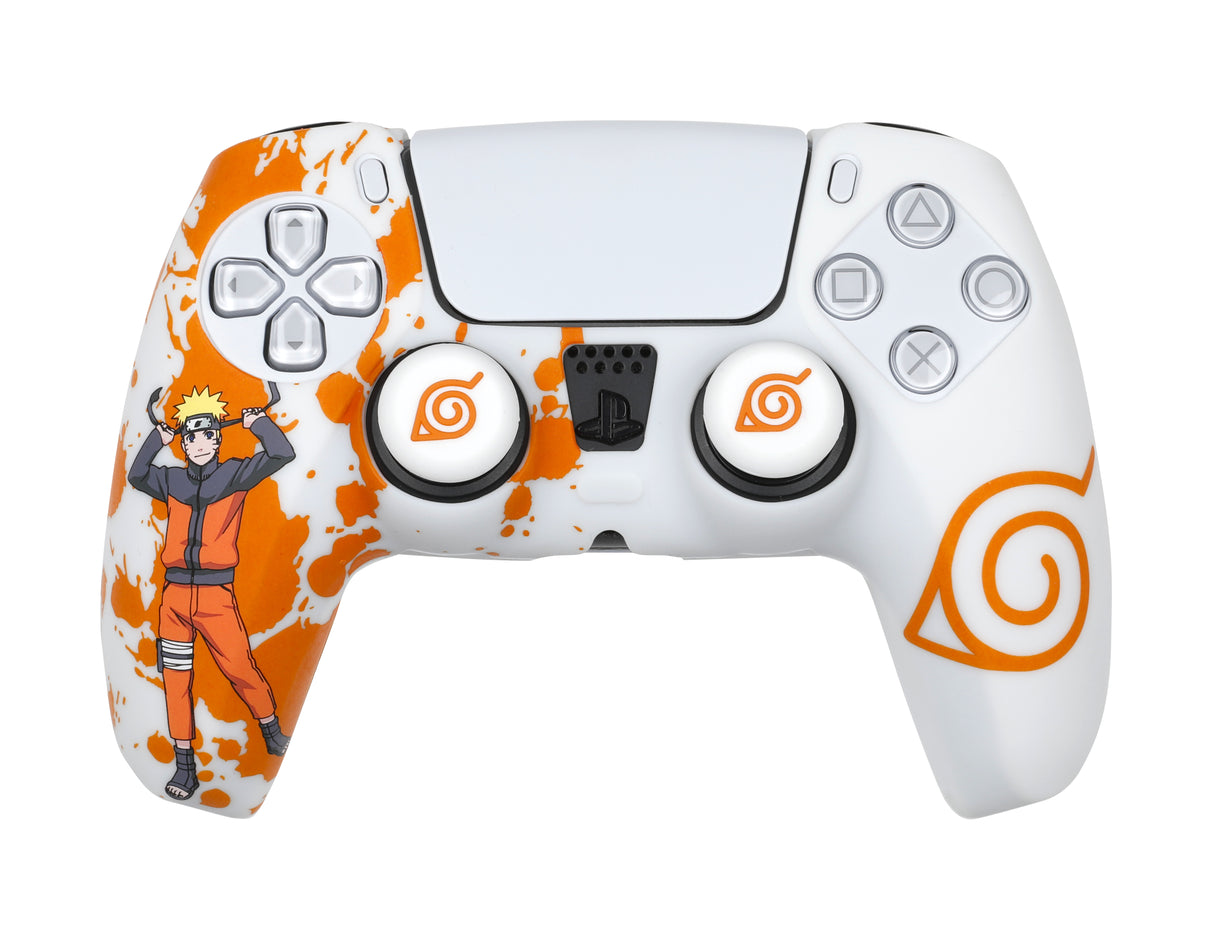 Coque de Protection - KONIX - Pour manette DualSense PS5 - Silicone - Appuie-Pouces - Motif Konoha et Naruto - Blanc