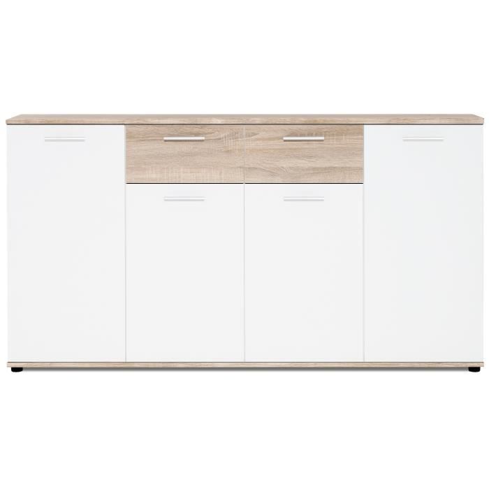 JACKY Buffet bas classique blanc et décor chene mat - L 160 cm